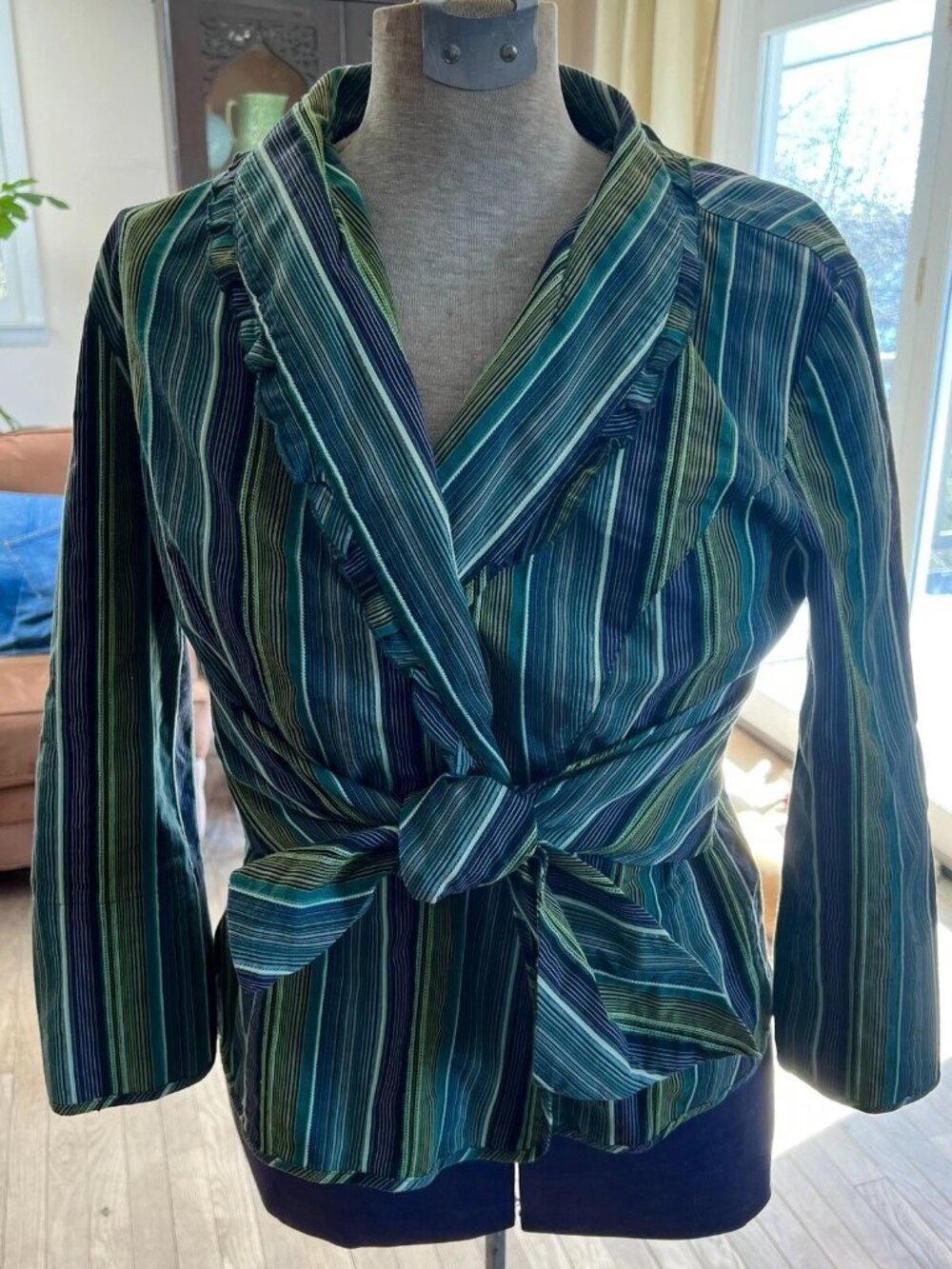 Nic+Zoe Cotton Stripe Wrap Top, Women's Small